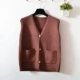 Dệt kim vest nữ đoạn ngắn Hàn Quốc phiên bản của mùa xuân và mùa thu lỏng V-cổ túi cardigan tay áo len áo vest áo khoác nữ