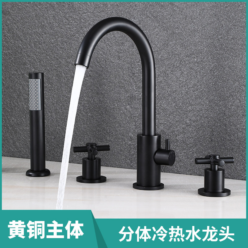 All copper two-piece four-piece bathtub faucet cylinder-side bathroom rain shower hot and cold rotatable faucet set