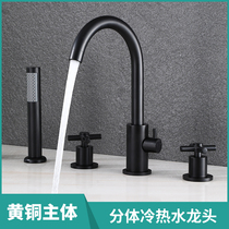 Full copper split four pieces Bathtub Faucet Cylinder Side Style Bathroom Shower Shower shower hot and cold rotatable tap suit