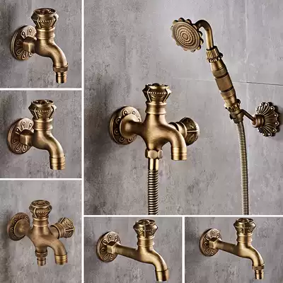 European antique quick open single cold washing machine faucet mop pool household carved full copper faucet