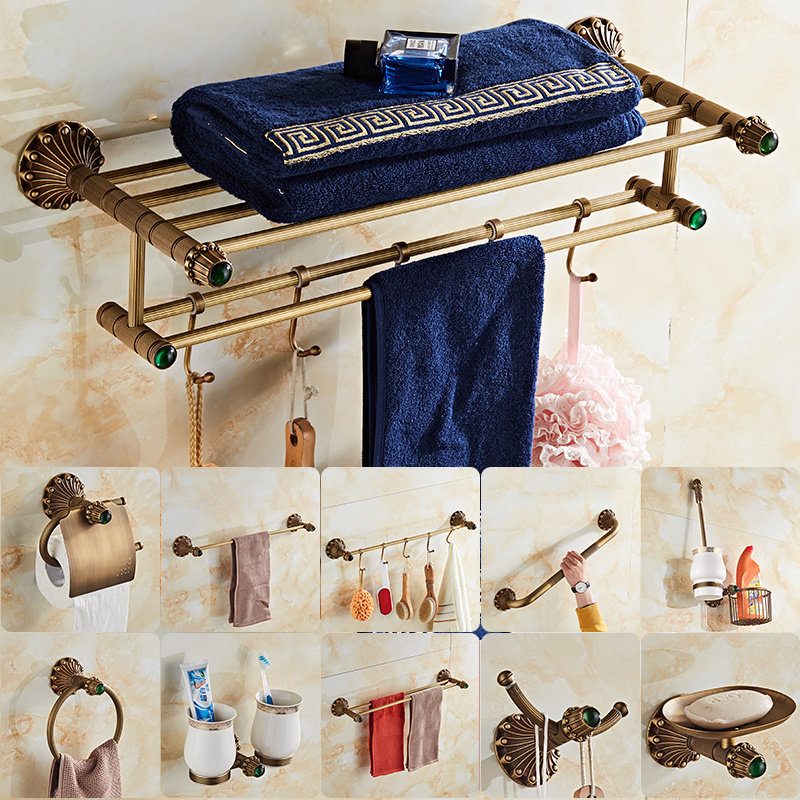 Full copper European-style antique bath towel rack wool towels suit Makeup Room Shelve Retro Bathroom Hardware Pendant Wall-mounted