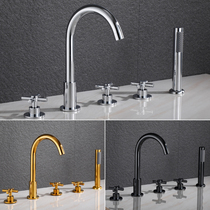 Household all-copper hot and cold split sitting side bathtub faucet five-piece gooseneck five-hole triple shower