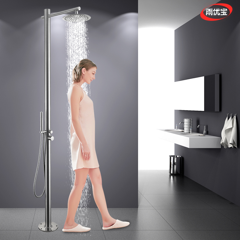 Stainless Steel Outdoor Floor-Standing Vertical Shower Column for Sauna, Bathhouse, Beach, Swimming Pool Shower Column Faucet