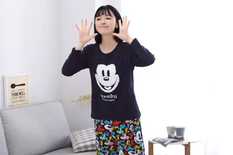 Bộ đồ ngủ dài tay mùa đông và cotton cho cha mẹ và con gái dễ thương