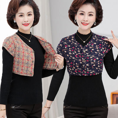 Middle-aged and elderly women's women's half-sleeved cotton vest, women's autumn and winter shoulder protection, mother's medium and short-sleeved cotton vest shoulder protection waistcoat