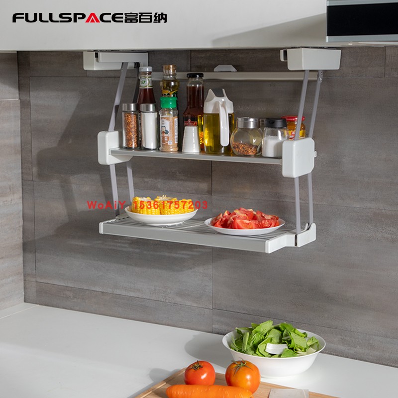 Fubana Kitchen Double-layer Drop-down Rack Cabinet Folding Storage Dish Dish Dish Export