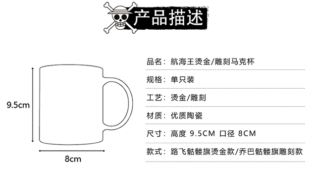 One Piece Chính hãng được ủy quyền Vàng đen Mug Đường dập nóng Cờ bay One Piece Anime ngoại vi - Carton / Hoạt hình liên quan hình ảnh sticker de thương