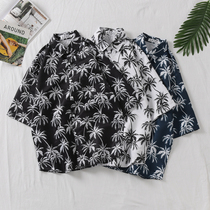 Summer Tide Shirt Graffiti Short Sleeves Men And Women Flowers Lining Small Coconut Tree Beach Leaves Hawaii Holiday Wind Lovers