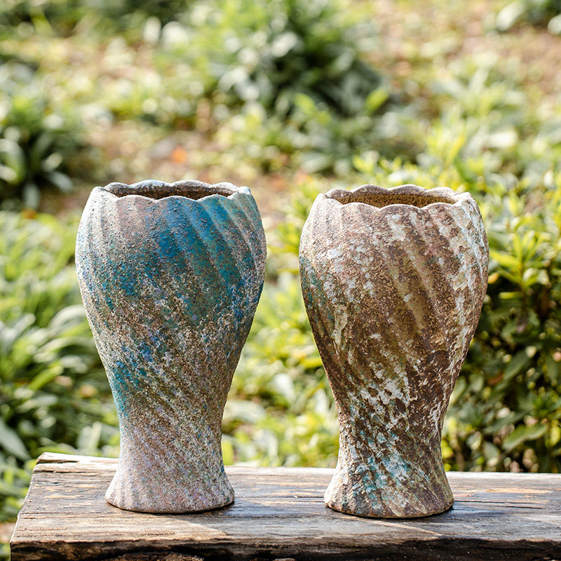 (Bon Yon Champs) Retro 100 hitch a lot of meat Sorcerer Basin Coarse Pottery Trophy Big Old Pile Basin Cliff Pile Ceramic Flower Pot