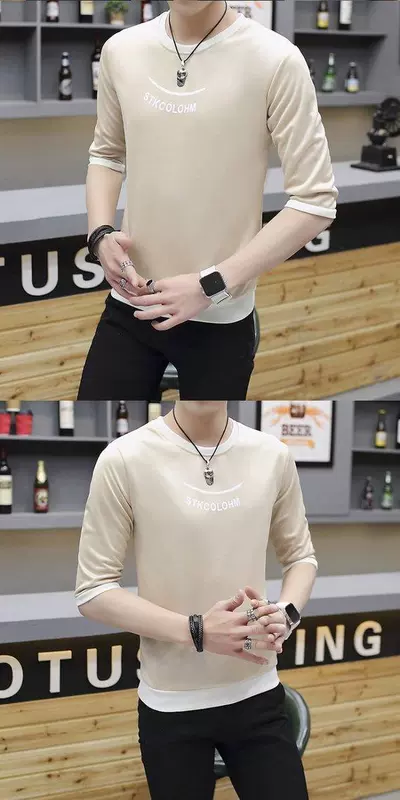 Mùa hè sọc bảy điểm ngắn tay áo thun nam phiên bản Hàn Quốc của 5 quần áo 5 tay trẻ trung nửa tay áo phông nam cao cấp
