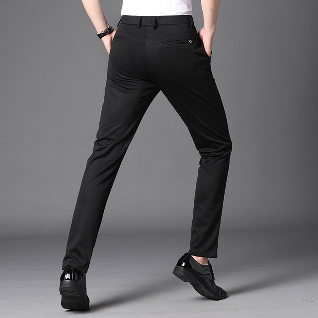 Spring and Autumn Men's Casual Pants Highly Elastic Straight Long Pants Summer Youth British Small Leg Pants Korean Style Slim Suit Pants