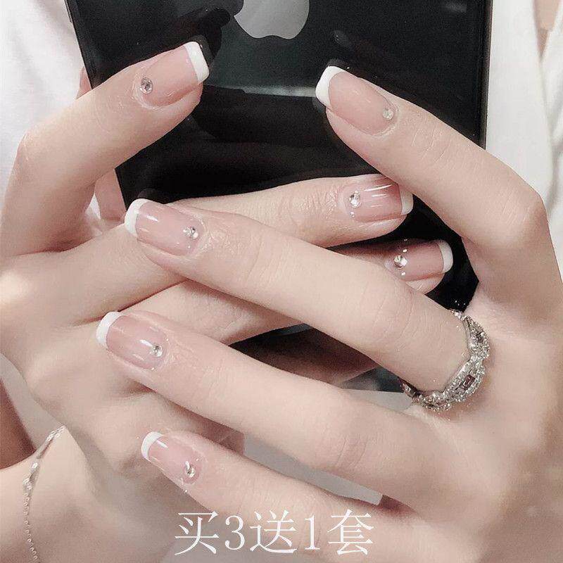 Nail art finished net red popular French edge cat eye detachable wearable durable waterproof ins Japanese patch female