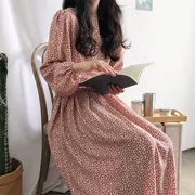 Mùa thu mới phiên bản Hàn Quốc sang trọng retro hoang dã dài voan hoa buông thả dài tay khí chất đầm nữ