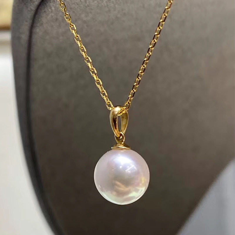 Extremely strong light Japanese akoya pendant single thick plate 18K melon seed buckle necklace natural seawater pearl necklace