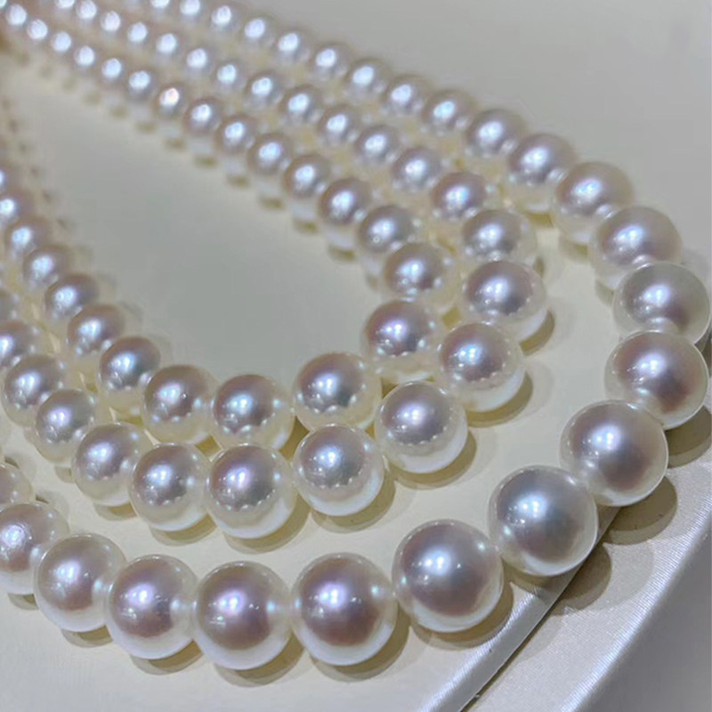 Natural non-toned Japanese akoya seawater pearl neck refining mirror strong light ice moonlight snow white bead chain
