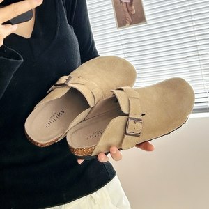 [in Stock] Women's Leather Birkenstock Shoes 2026 Half-Slip Birkenstock Shoes Closed-Toe Cork Shoes Outdoor Thick-Soled Sandals