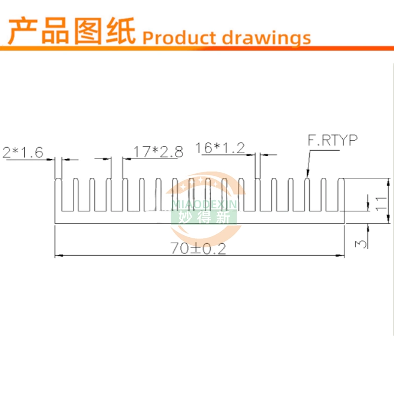 Miaode bộ đổi nguồn mới tản nhiệt tản nhiệt công suất cao 150*70*11 dải nhôm làm mát có thể được tùy chỉnh