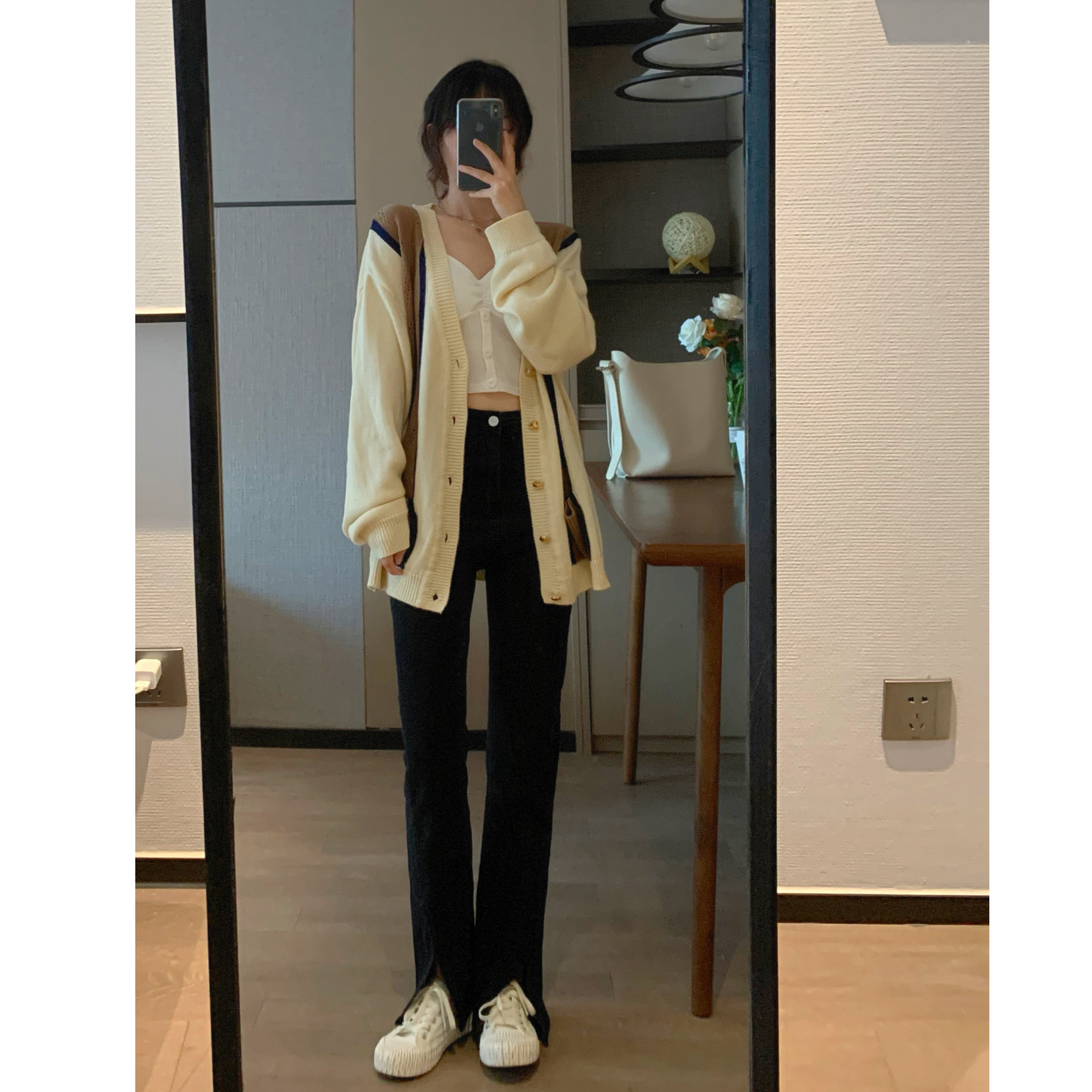 Little changed its name from MONA to ms sweet end comfortable high waist slit design denim slim elastic casual pants for thin women