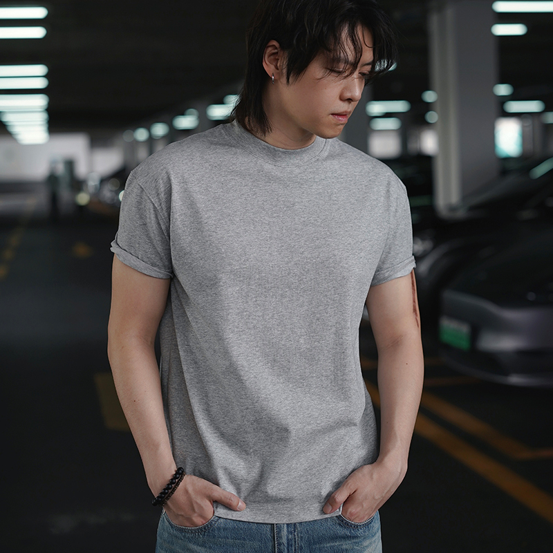 Unholism Fitted Slightly Loose Small Neckline Version 260g Salona Cool Anti-Wrinkle Antibacterial Cotton Embroidered T-Shirt