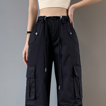 Black American Workwear Pants Womens Low Waist Casual Straight Pants 2024 Spring and Autumn New Style Small Loose Wide Leg Pants