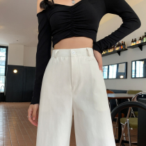 2024 Spring New Narrow Wide Leg Pants Womens High Waist Loose Slim High-Level Straight Nine-Point Casual Pants