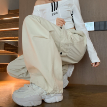 Off-white American overalls for women in spring and autumn high-waisted slim straight wide-leg pants casual hip-hop street dance sweatpants trendy