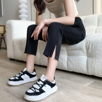 Spring and Autumn New Style Solid Color Drape Small Straight Slit Nine-Point Pants High Waist Small Casual Loose Cigarette Suit Pants