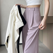 Purple suit wide-leg pants for women 2024 summer thin cool drape narrow pants casual straight pants for small people