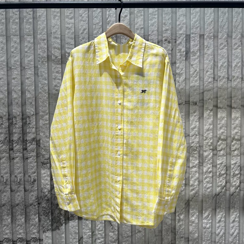 Authentic Shirt 2026 Summer New Lightweight Linen Cotton Yellow and White Plaid Unisex Loose Jacket Mbf2Sht014