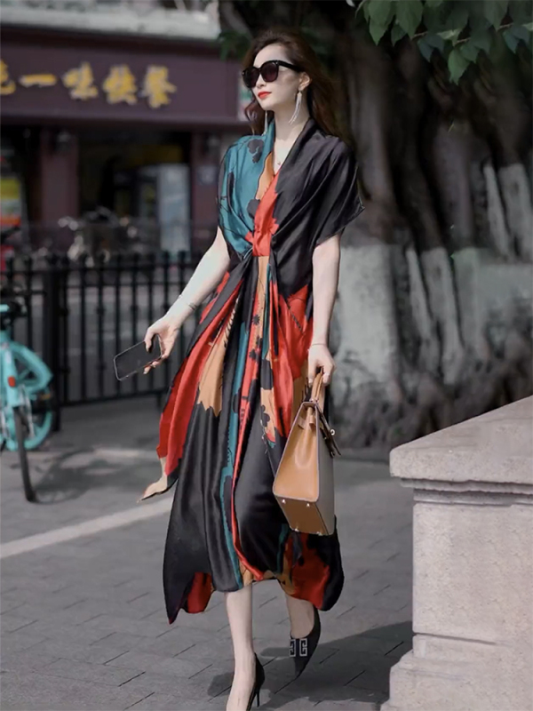 High-Quality Breathable and Skin-Friendly Chic Dress 2026 Summer New Short-Sleeved Ribbon Dress with Elegant Slimming and Age-Reducing Long Skirt High-Quality Breathable and Skin-Friendly Chic Dress 2026 Summer New Short-Sleeved Ribbon Dress with Elegant Slimming and Age-Reducing Long Skirt