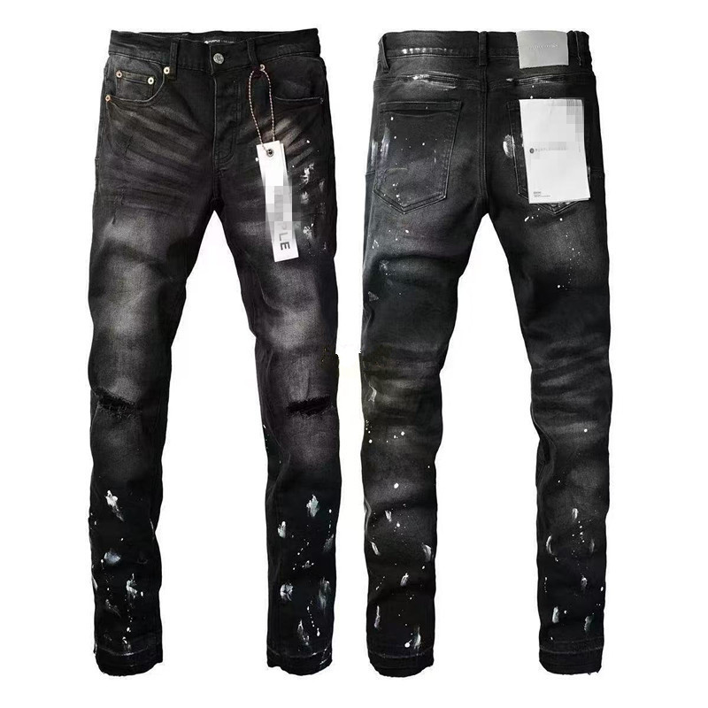 Foreign Trade Style Punk Retro Blue Ripped Slim Fit Stretch Printed Dyed Skinny Men's Jeans Trendy