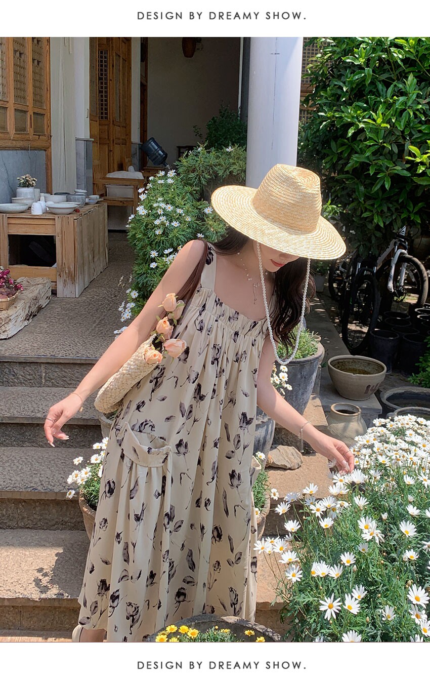 Платье для беременных 孕妇装夏装连衣裙长款雪纺碎花背带裙夏季大码田园风孕晚期吊带裙 OTHER