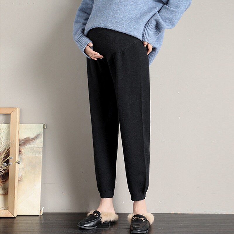 Pregnant Woman Pants Spring Autumn Outwear Black Long Pants Net Red Spring Loaded groin pants Chaughan pants Chaumau Bunch Feet Casual Pants 90% Pants