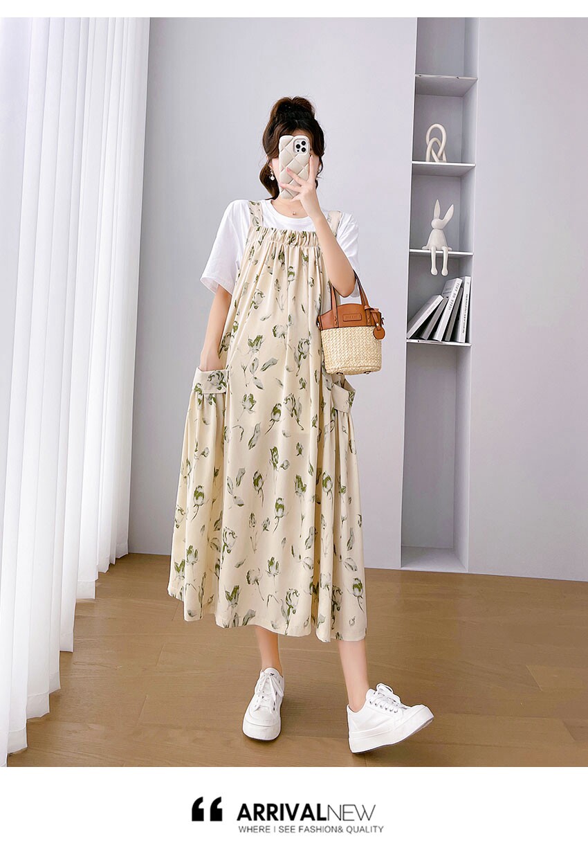 Платье для беременных 孕妇装夏装连衣裙长款雪纺碎花背带裙夏季大码田园风孕晚期吊带裙 OTHER