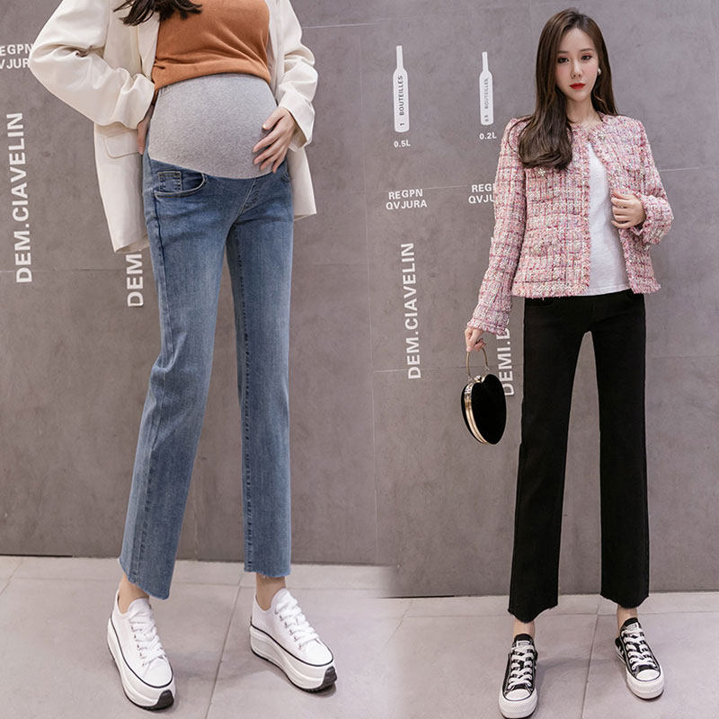 Pregnant women pants in autumn wear fashion jeans net red yang pie pregnant women black smoke pants spring and autumn nine pants tide