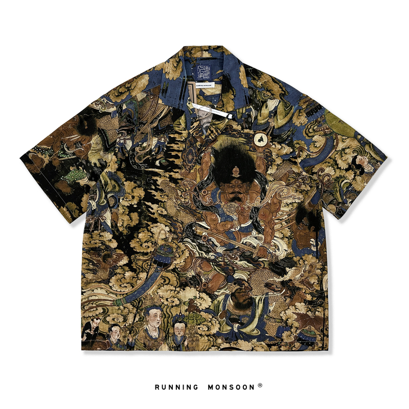 Ren Yinmu San Original Niche Men's Clothing Lyocell Short-Sleeved Shirt Cuban Collar Floral Shirt Men's Shirt Summer