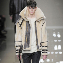 GG LIMITED Lamb fur grass mens coat Leather fur one-piece short motorcycle leather leather jacket thick