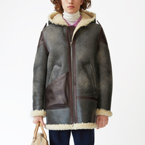 GG LIMITED IMPORTED mens lamb fur fur one-piece coat medium-long B3 hooded fur splash ink color