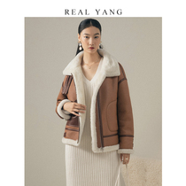 REALYANG warm sun day imported Merino short motorcycle fur one-piece fur jacket jacket female 2021