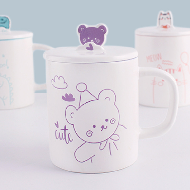 Water Cup female ceramic high value cute couple mug with cover male simple ceramic cup household drinking cup