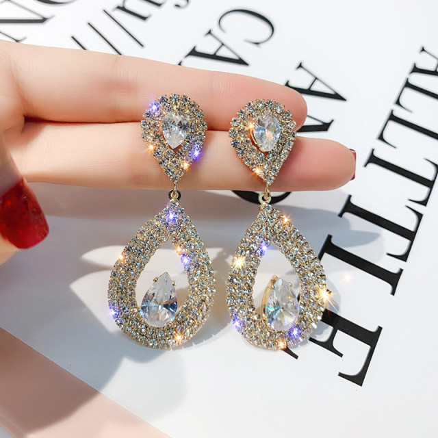 S925 silver needle geometric round diamond earrings female Korean temperament net celebrity earrings 2021 new trendy fashion earrings