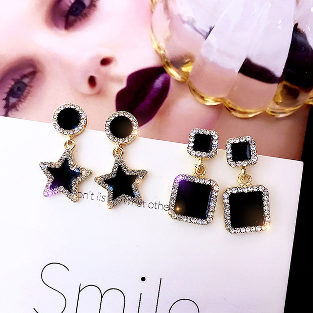 s925 silver needle black round rhinestone earrings 2021 new Korean personality temperament all-match simple earrings earrings