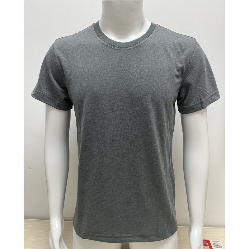 Newly Developed Gray Antibacterial Quick-Drying Fitness Set for the Hot Zone, Round-Neck T-Shirt Short-Sleeve Top + Navy Blue Shorts