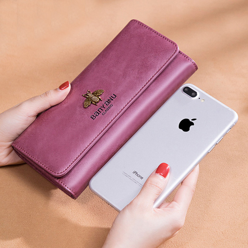 Wallet female long version simple and versatile atmosphere fashion wallet soft leather little bee retro Europe and the United States 2019 new leather