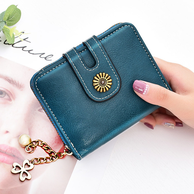 Card bag wallet all-in-one bag female multi-functional short folding retro yellow lucky temperament small fashion multi-card slot