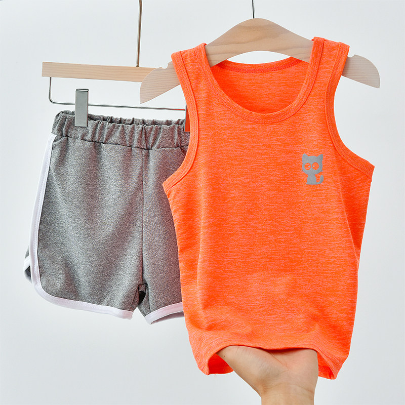 Kids vest shorts suit baby sleeveless t-shirt quick-drying summer thin section boys and girls bottoming t clothes two-piece suit