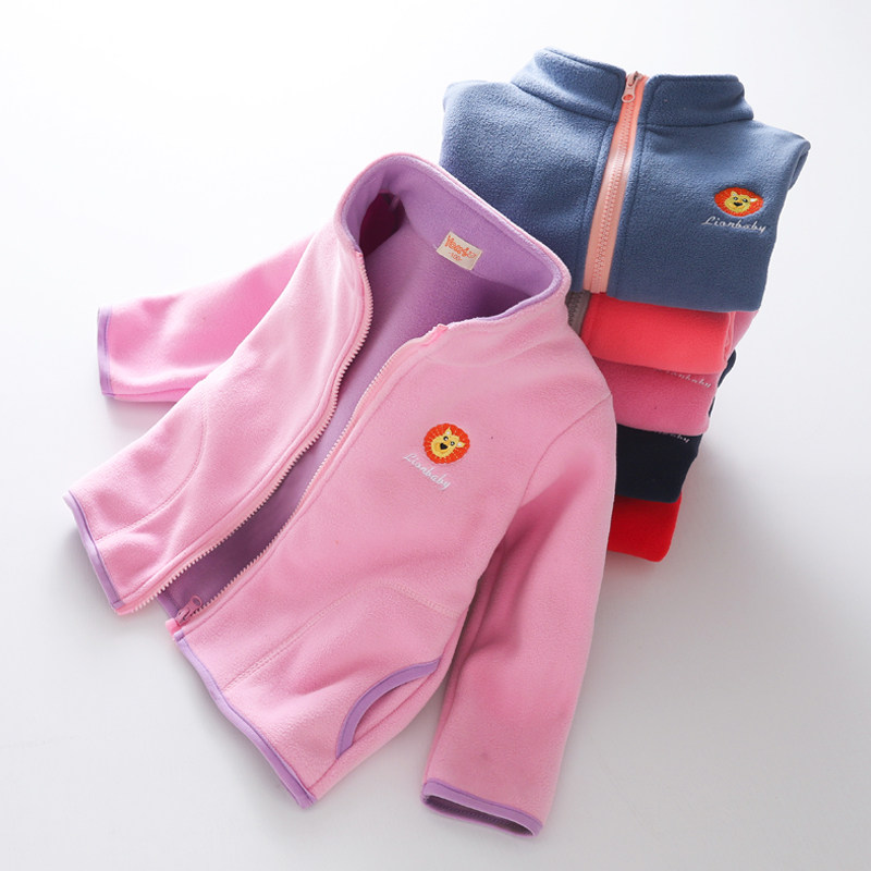 Children's polar fleece jacket 2022 spring and autumn thickened boy's cardigan zipper top girl baby fleece thick cotton T