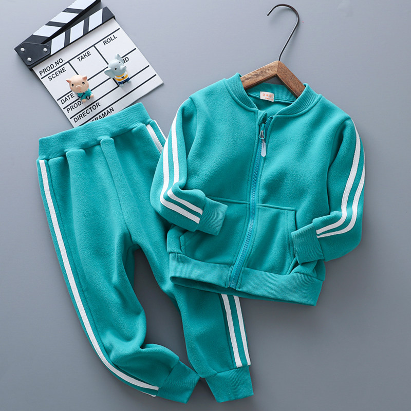 Children's spring and autumn clothes 2022 new male and female shake-grain suede sports two sets of baby catching suede suit CUHK