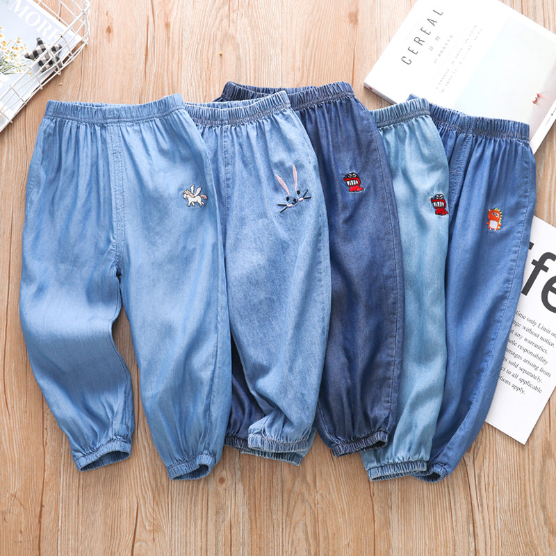 Children Day Silk Jeans Thin boy Mosquito Pants Spring Autumn Girl Air Conditioning Pants Baby Lanterns Long Pants Pure Cotton