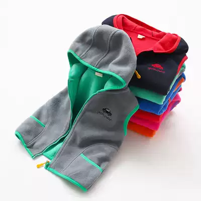 Children's fleece vest hooded spring and autumn warm men's and women's waistcoat baby wear horse clip fleece vest